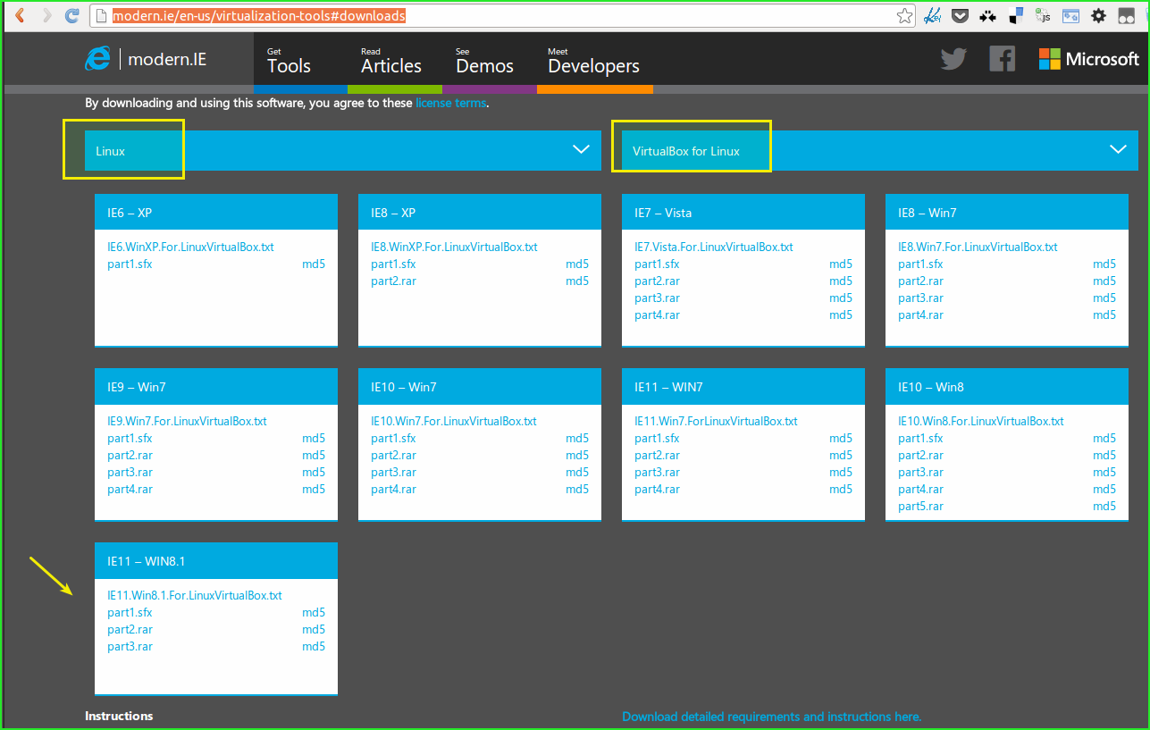 VirtualBox IE images